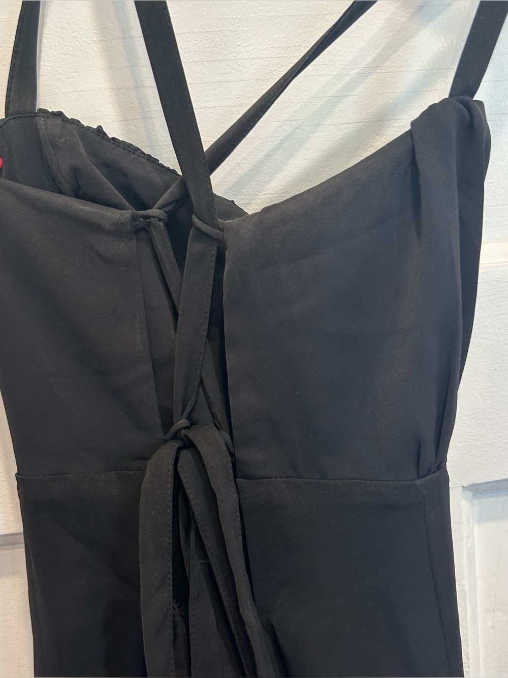 Abercrombie & Fitch Ruched Black Strappy Back Midi Dress with Side Slit - Picture 10 of 11